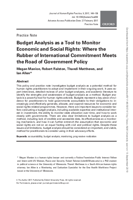 (PDF) Budget Analysis as a Tool to Monitor Economic and Social Rights