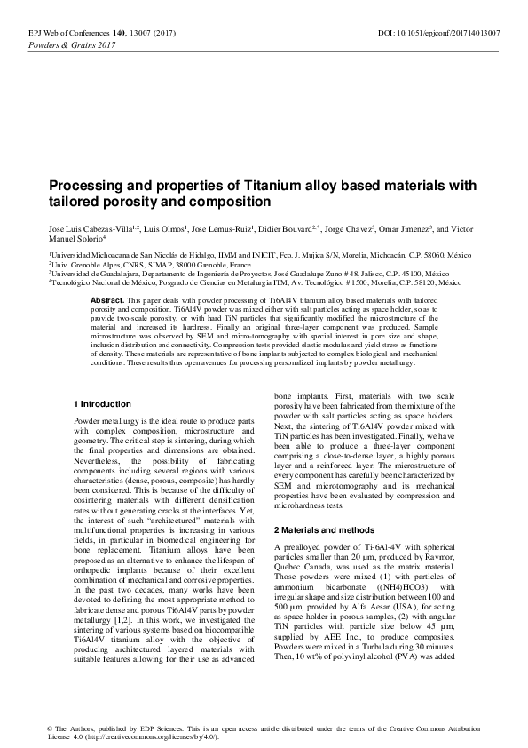 (PDF) Processing and properties of Titanium alloy based materials with