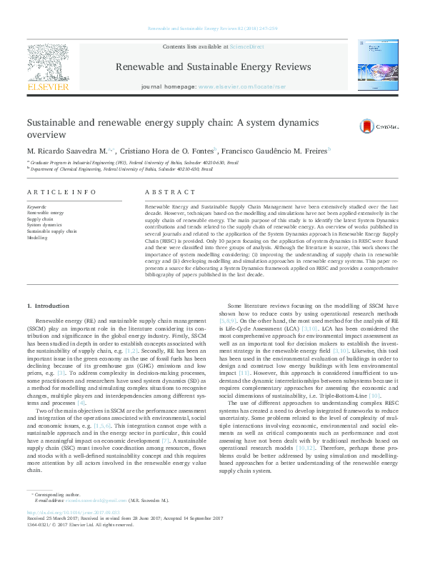 (PDF) Sustainable and renewable energy supply chain: A system dynamics ...
