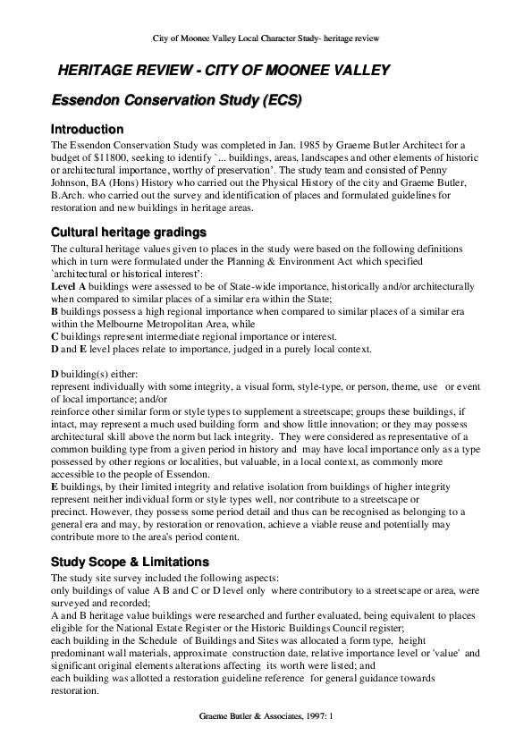 (PDF) City of Moonee Valley Local Character Study heritage review