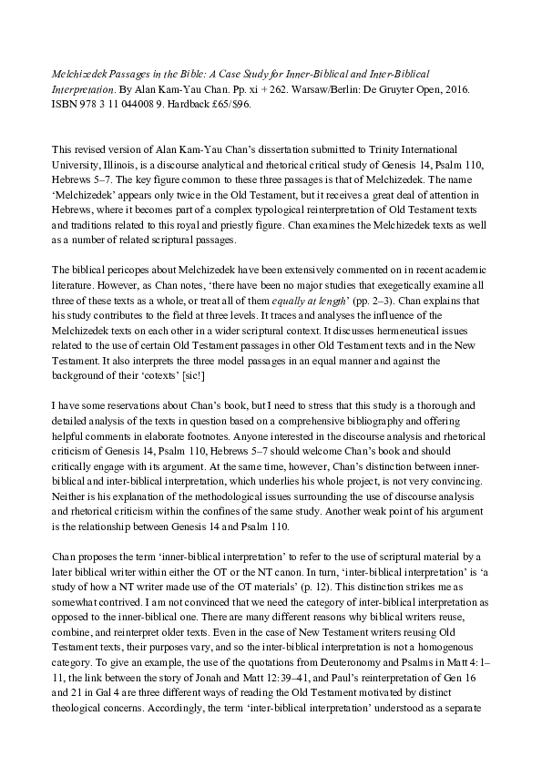 (PDF) Melchizedek Passages in the Bible A Case Study for Inner