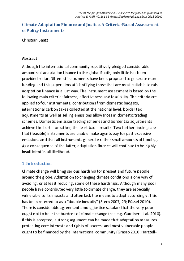 (PDF) Climate Adaptation Finance and Justice. A Criteria-Based ...
