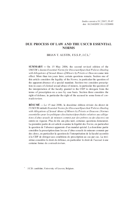PDF) Due Process of Law and the USCCB Essential Norms