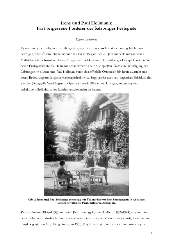 (PDF) Irene und Paul Hellmann Fast vergessene Förderer der Salzburger