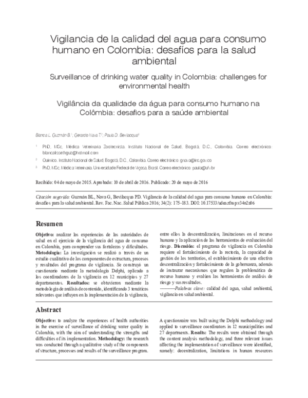 (PDF) Vigilancia de la calidad del agua para consumo humano en Colombia ...
