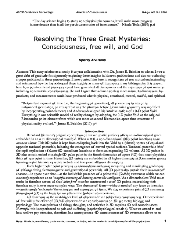 PDF Resolving the Three Great Mysteries Consciousness PDF Resolving the Three Great Mysteries Consciousness