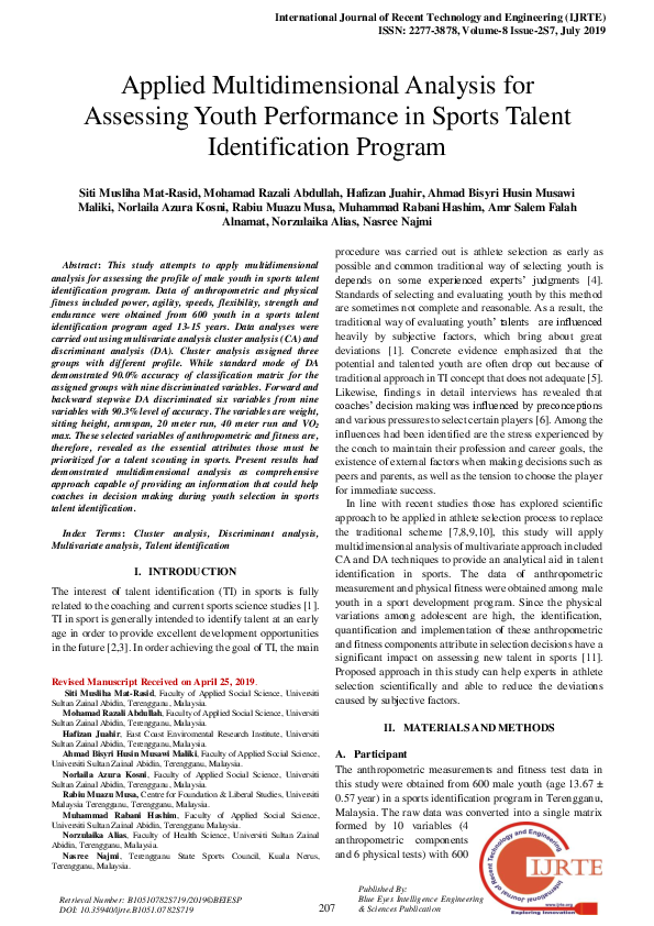 (PDF) Applied Multidimensional Analysis for Assessing Youth Performance