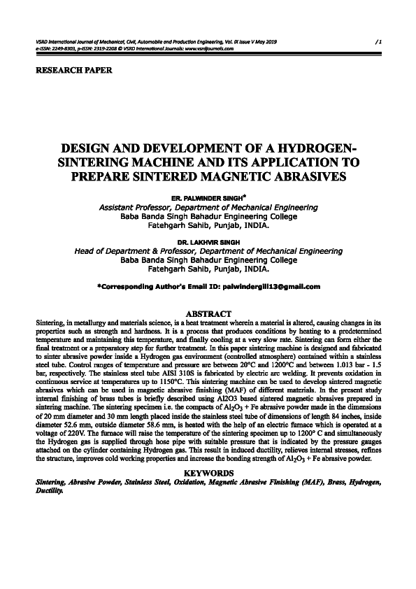(PDF) Design and Development of a Hydrogen-Sintering Machine and its ...