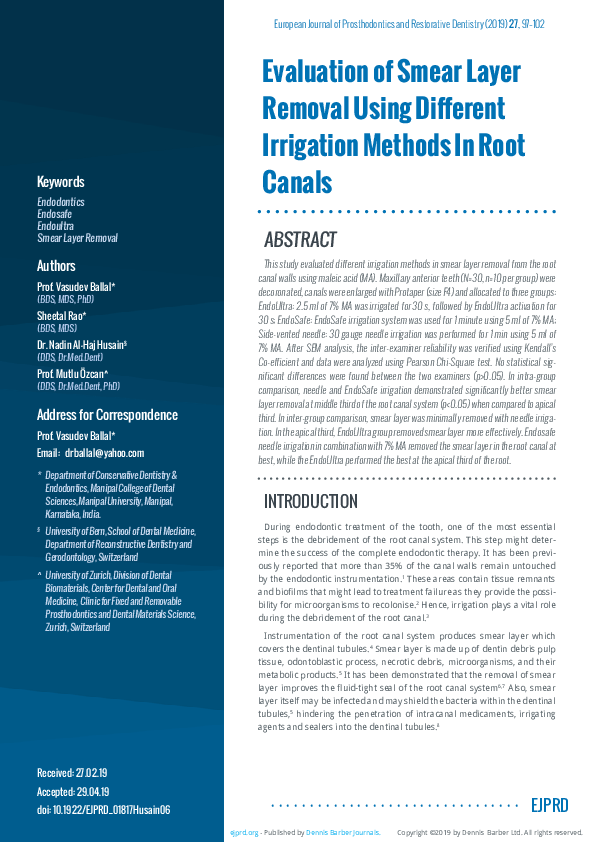 (PDF) Evaluation of Smear Layer Removal Using Different Irrigation