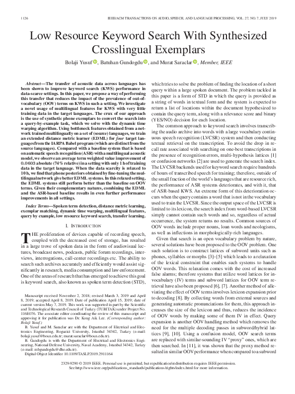 (PDF) Low Resource Keyword Search With Synthesized Crosslingual Exemplars