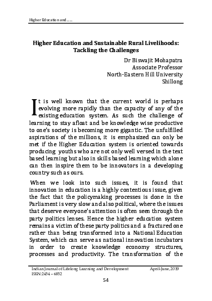 (PDF) Higher Education and Sustainable Rural Livelihoods: Tackling the ...