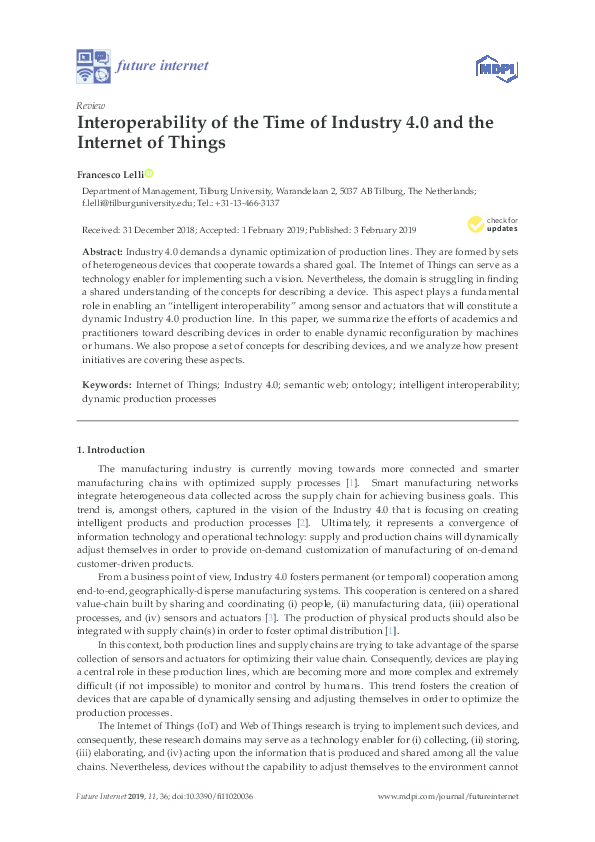 (PDF) Interoperability of the Time of Industry 4.0 and the Internet of ...