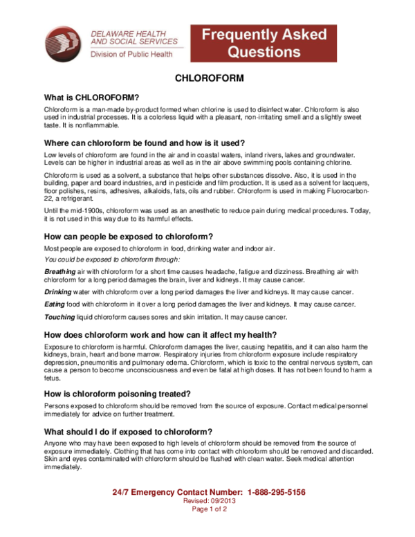 (PDF) CHLOROFORM What is CHLOROFORM? Where can chloroform be found and