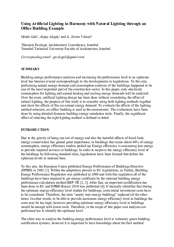(PDF) Using Artificial Lighting in Harmony with Natural Lighting