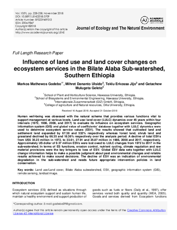 (PDF) Journal of Ecology and The Natural Environment Influence of land