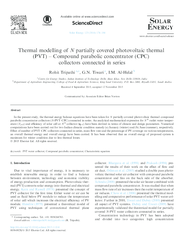(PDF) Thermal modelling of N partially covered photovoltaic thermal ...