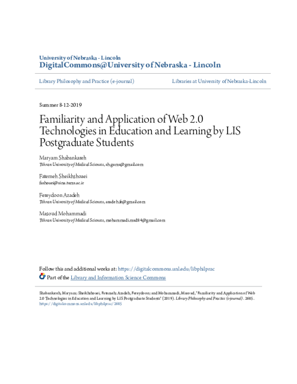 (PDF) Familiarity and Application of Web 2.0 Technologies in Education ...