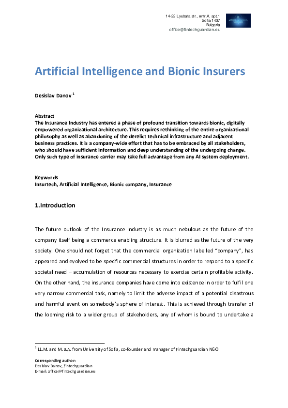 (PDF) Artificial Intelligence and Bionic Insurers