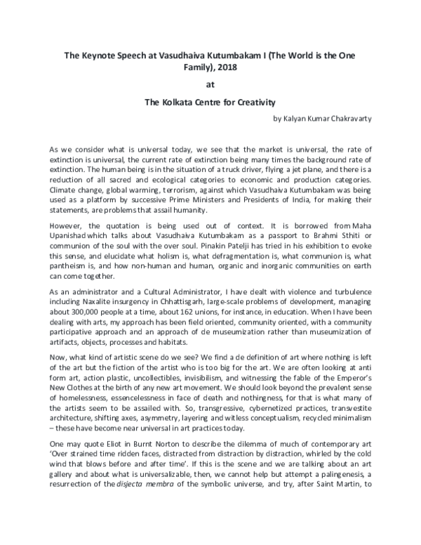 Story on vasudhaiva kutumbakam in english picture