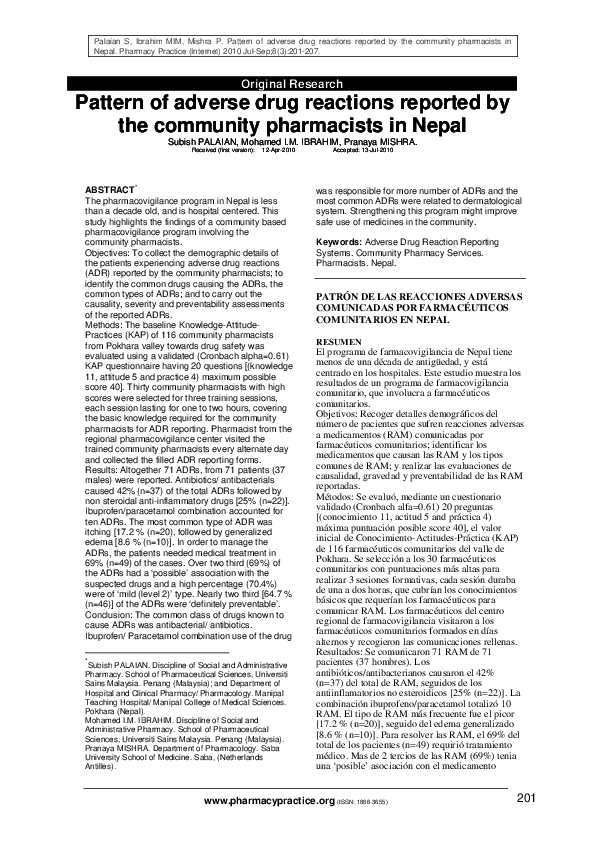 (PDF) Pattern of adverse drug reactions reported by the community ...
