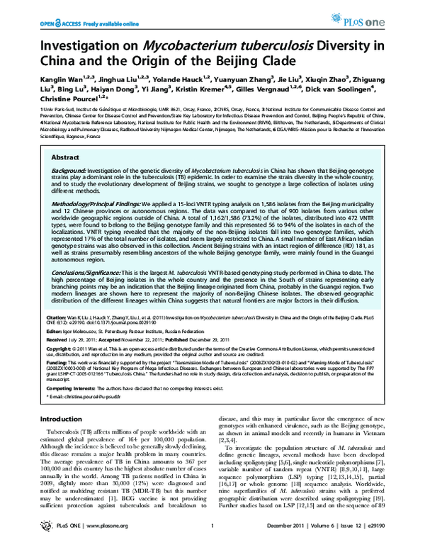 (PDF) Investigation on Mycobacterium tuberculosis Diversity in China ...