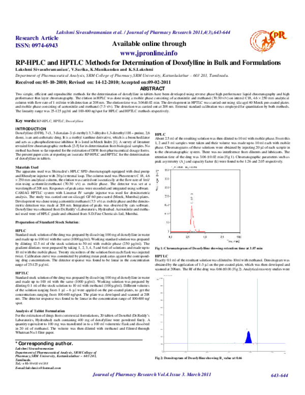 (PDF) RP-HPLC and HPTLC Methods for Determination of Doxofylline in ...