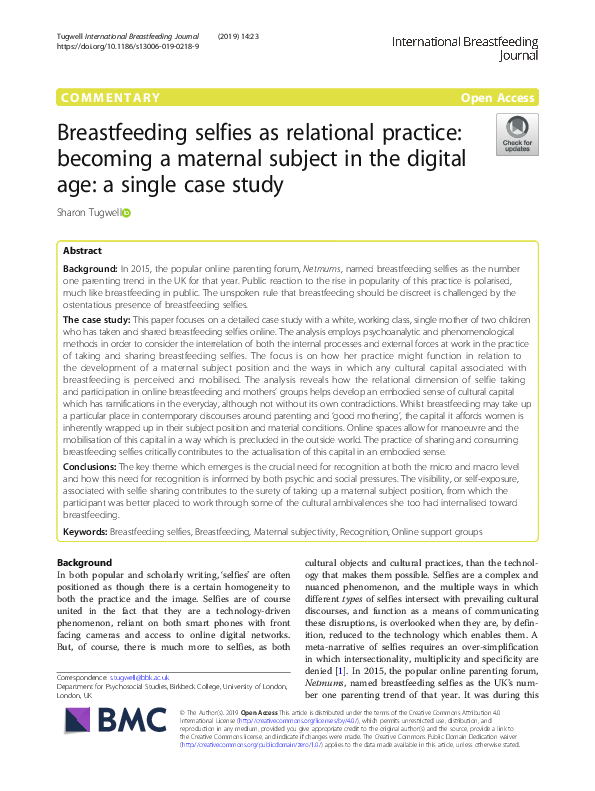 (PDF) Breastfeeding selfies as relational practice a maternal subject in the digital
