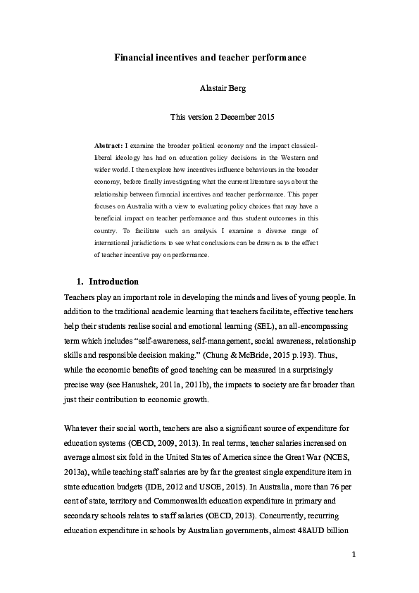 (PDF) Financial incentives and teacher performance Alastair Berg