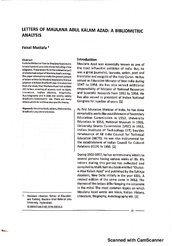 (PDF) Letters of Maulana Abul Kalam Azad: A bibliometric analysis