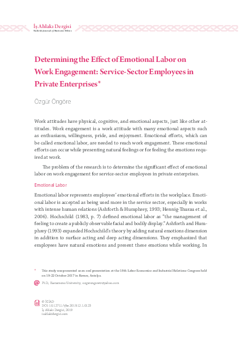 (PDF) Determining the Effect of Emotional Labor on Work Engagement ...