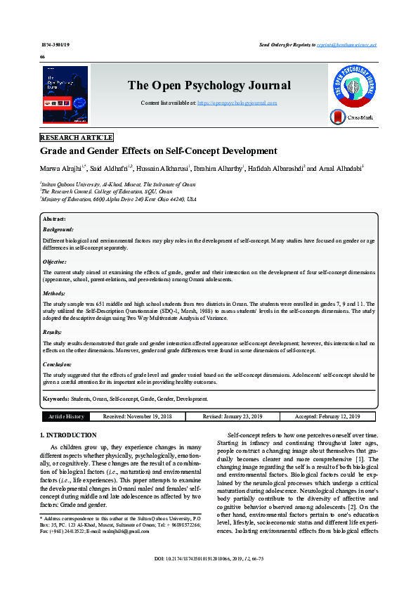 (PDF) Grade and Gender Effects on Self-Concept Development