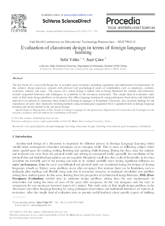 (PDF) Evaluation of classroom design in terms of foreign language learning