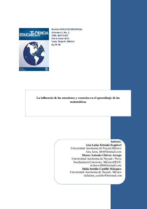 (PDF) La influencia de las emociones y creencias en el aprendizaje de ...