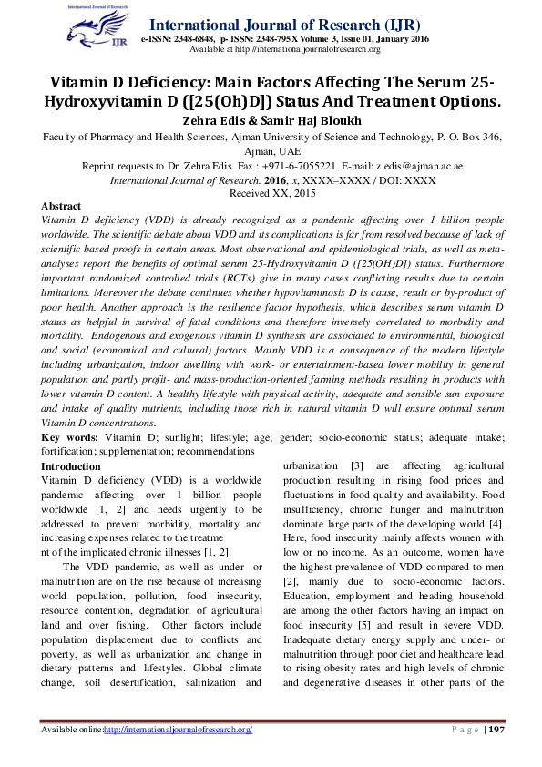 (PDF) Vitamin D Deficiency: Main Factors Affecting The Serum 25 ...