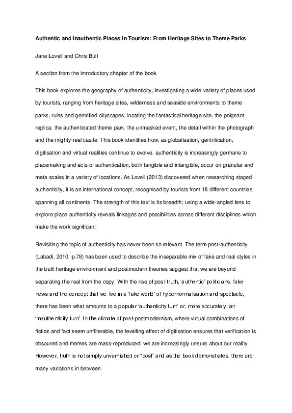 (DOC) Introduction- Authentic and Inauthentic Places in Tourism