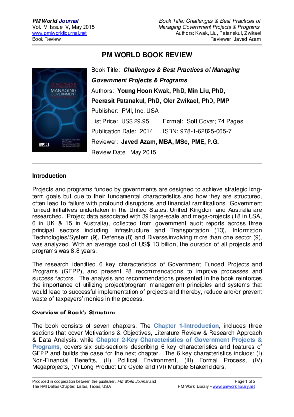 (PDF) PM WORLD BOOK REVIEW Book Title Challenges & Best
