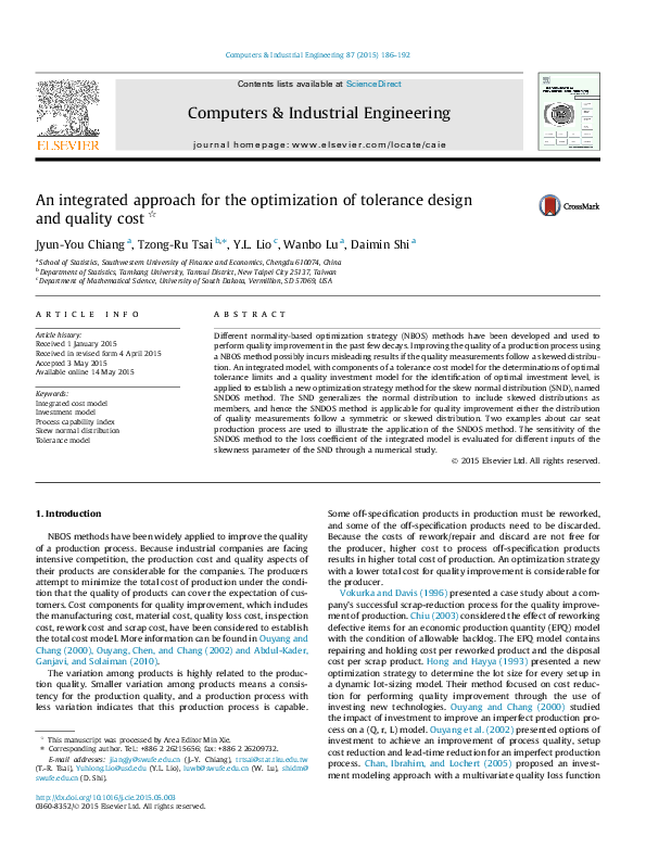 (PDF) An integrated approach for the optimization of tolerance design ...