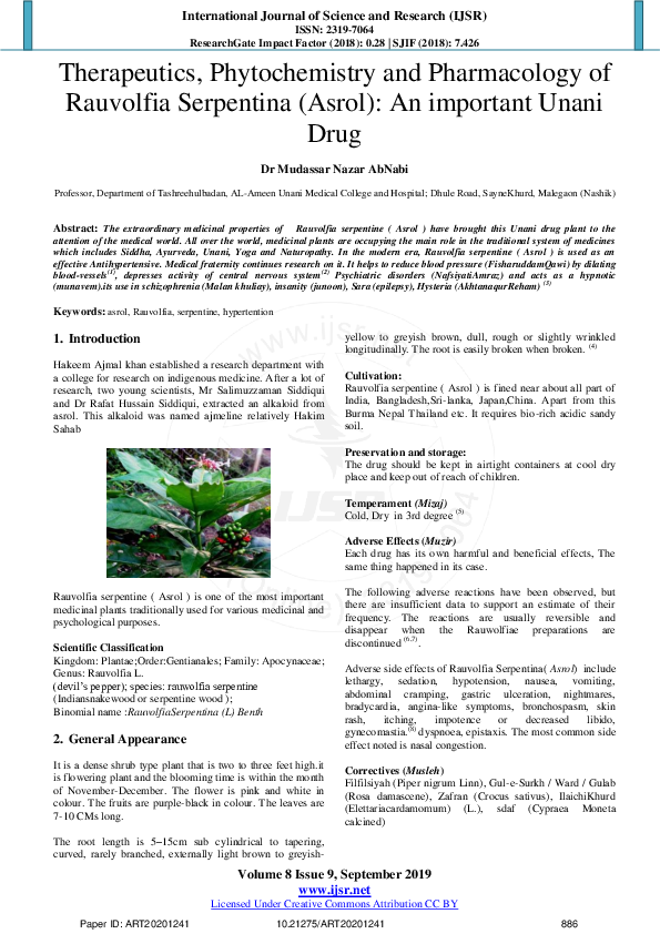 (PDF) Therapeutics, Phytochemistry and Pharmacology of Rauvolfia ...