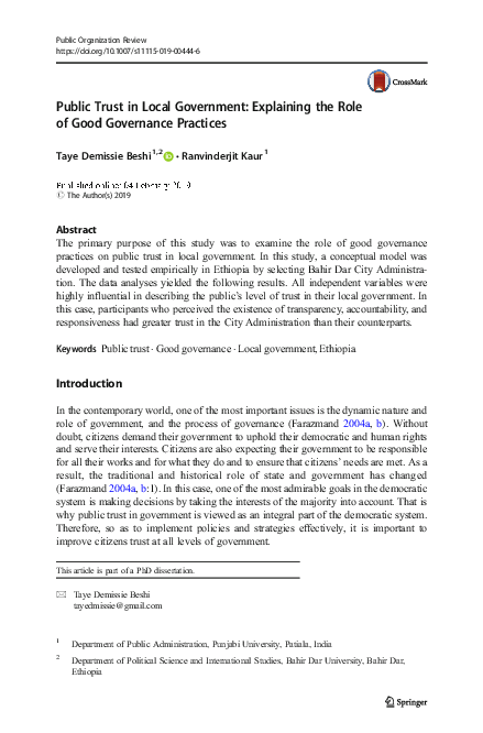 (PDF) Public Trust in Local Government: Explaining the Role of Good ...