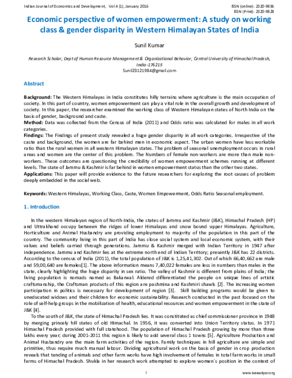 (PDF) Economic perspective of women empowerment: A study on working ...