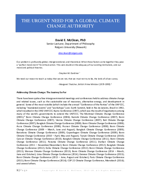 (PDF) THE URGENT NEED FOR A GLOBAL CLIMATE CHANGE AUTHORITY