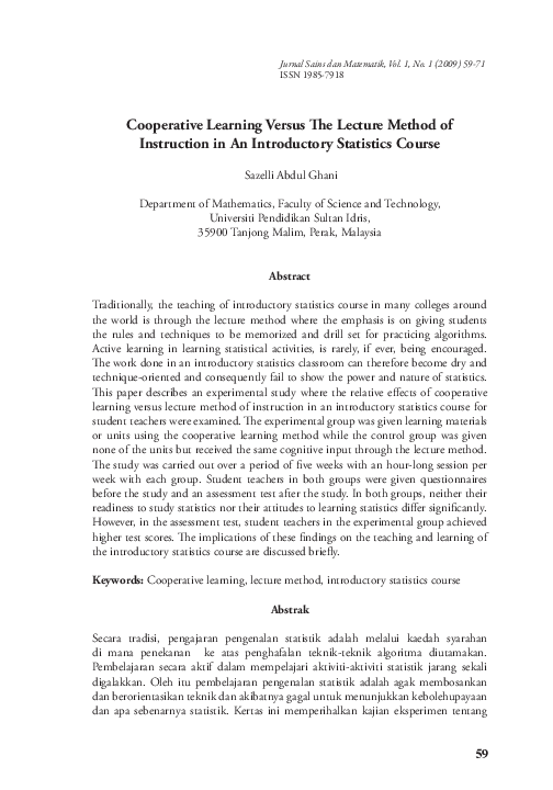 (PDF) Cooperative Learning Versus The Lecture Method of Instruction in ...