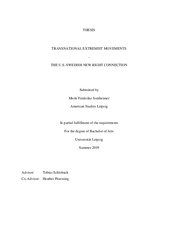 Transnational Extremist Movements - The U.S.-Swedish New Right Connection