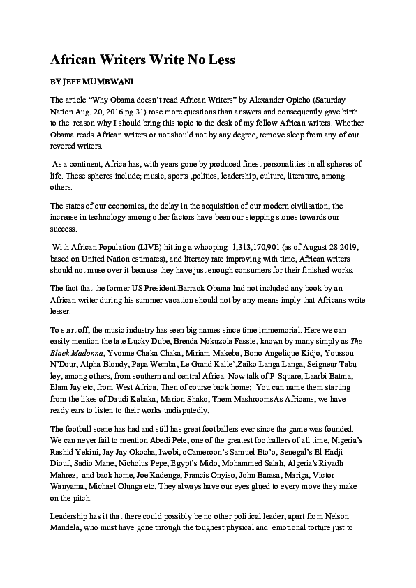 (PDF) African Writers Write No Less | Jeff Mumbwani - Academia.edu