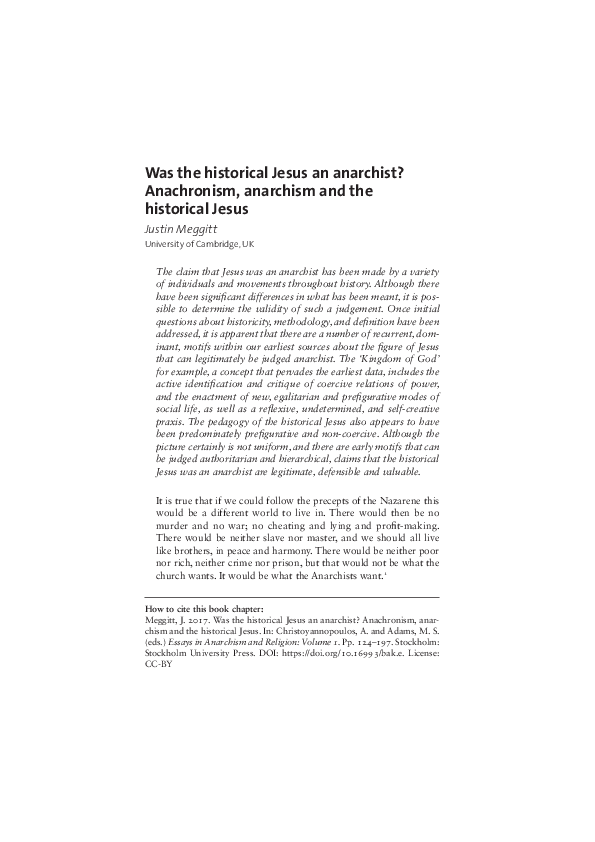 First page of “Was the historical Jesus an anarchist? Anachronism, anarchism and the historical Jesus”