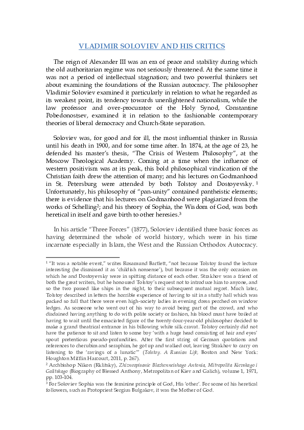 (DOC) VLADIMIR SOLOVIEV AND HIS CRITICS