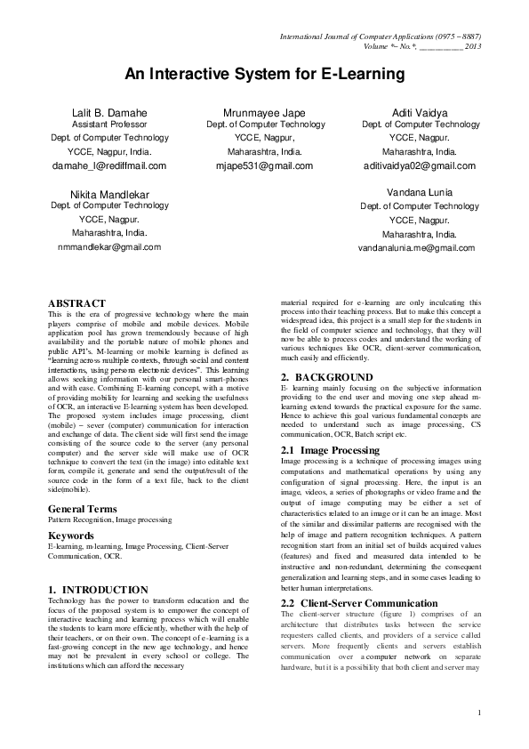 (PDF) An Interactive System for E-Learning