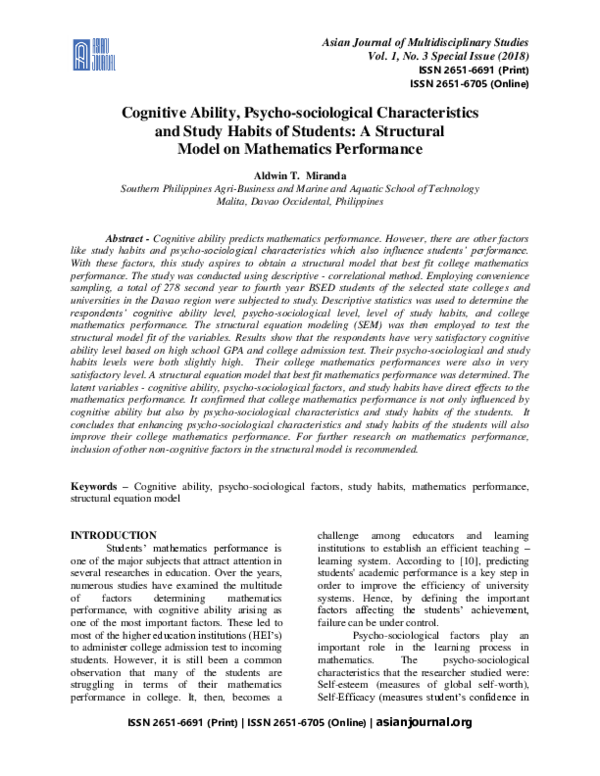 (PDF) Cognitive Ability, Psycho-sociological Characteristics and Study ...