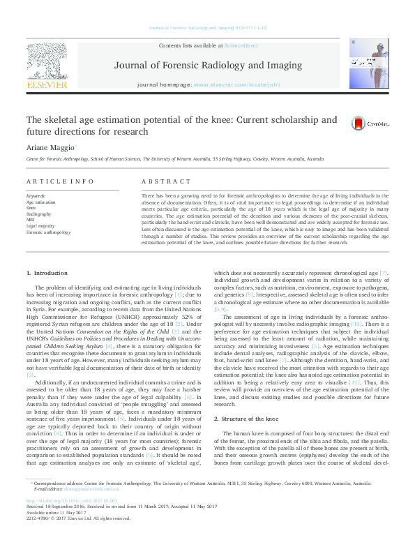 (PDF) The skeletal age estimation potential of the knee: Current ...