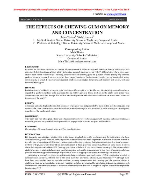 (PDF) THE EFFECTS OF CHEWING GUM ON MEMORY AND CONCENTRATION iJSRED